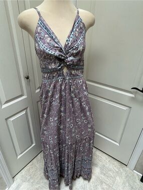Eclipse Lavender Floral Maxi Dress with Cutout and Twist Front